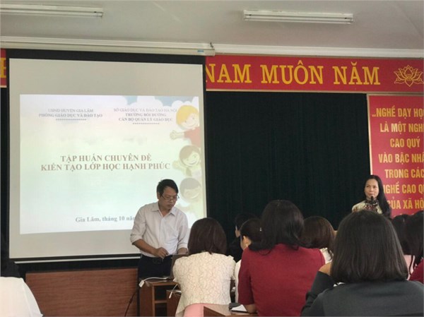 Ngày 21/10/2020 Phòng GD&ĐT huyện Gia Lâm tổ chức tập huấn kiến tạo lớp học hạnh phúc cho Hiệu trưởng và Chủ tịch công đoàn của 72 trường THCS, Tiểu học và mầm non