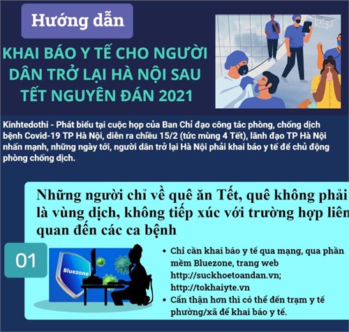 Hướng dẫn khai báo y tế cho người dân trở lại Hà Nội sau tết nguyên đán 2021